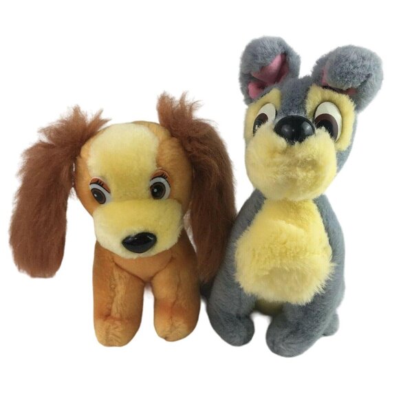 Vintage Disney Pair Lady and the Tramp Plush Dog Set Stuffed Animals Toy 7" - Picture 1 of 10